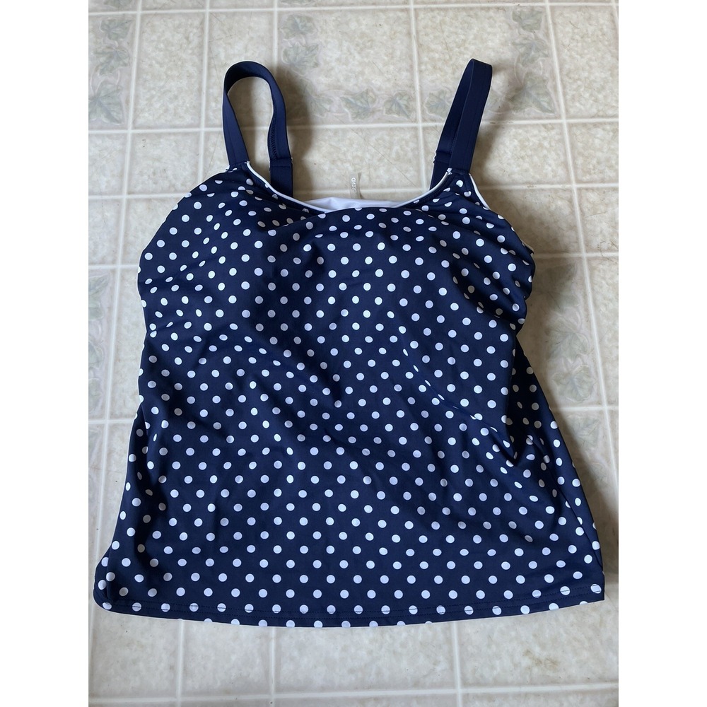 new no tags Lands End blue polka dot round Neck Tankini Top Size 8 soft cup bra